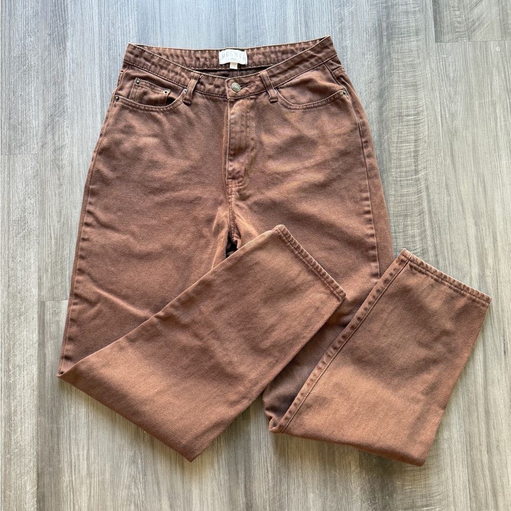 Meshki Millicent plain rigid mom jeans brown size  12 US